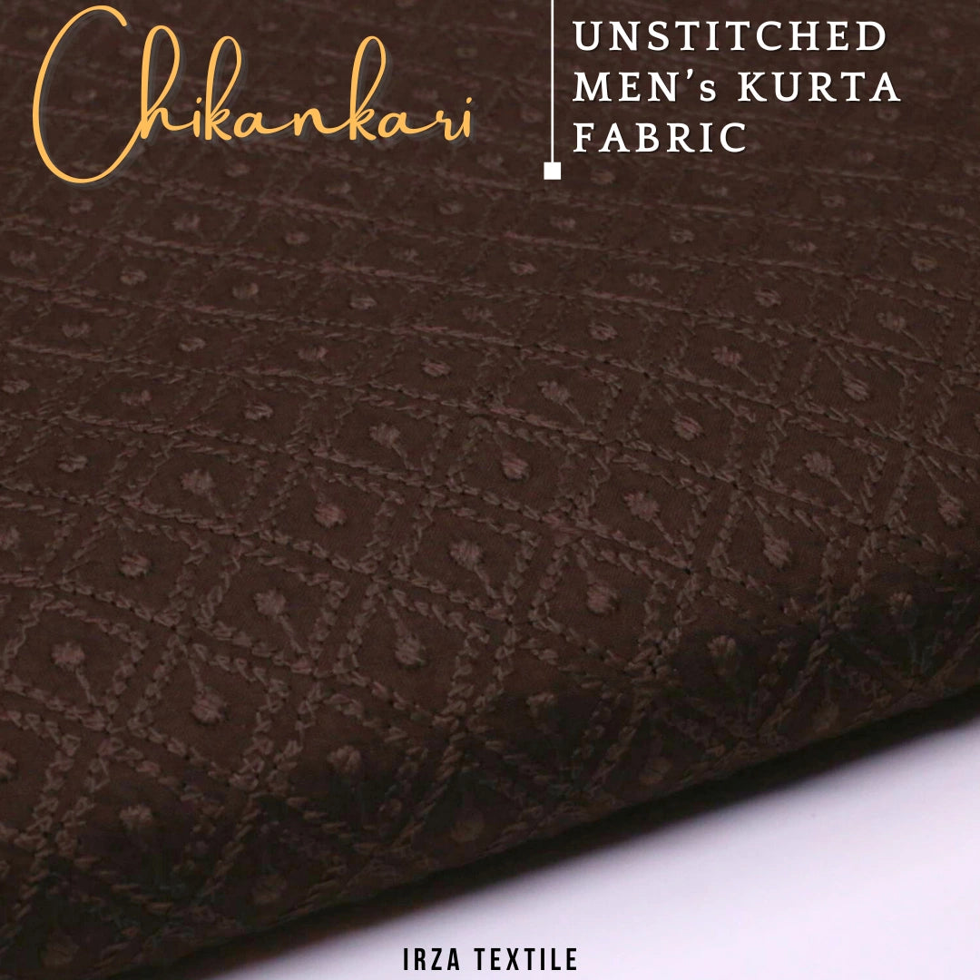Un-Stitched Embroidered Dark Brown Cotton Kurta GT-9257