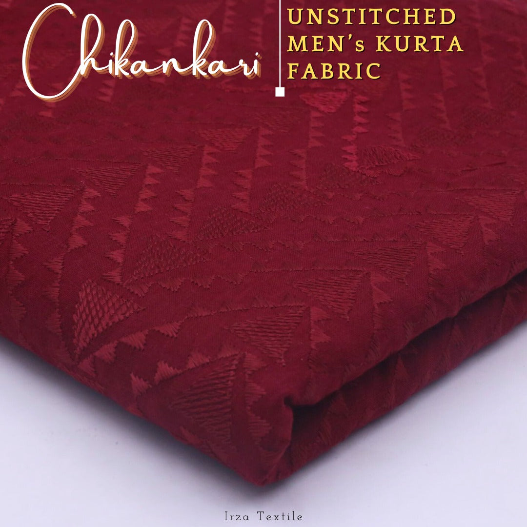 Un-Stitched Embroidered Maroon Soft Cotton Kurta GT-9242
