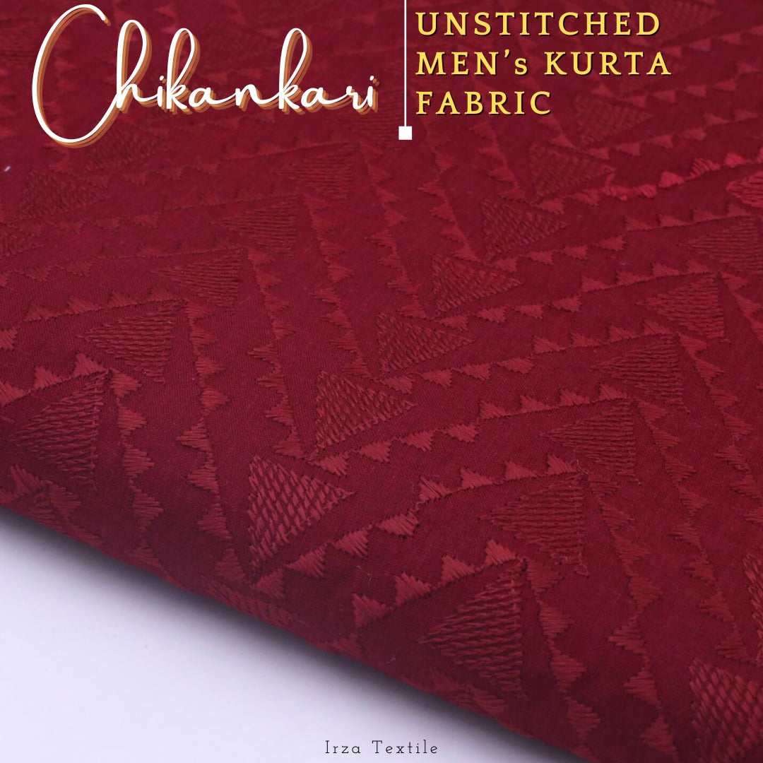 Un-Stitched Embroidered Maroon Soft Cotton Kurta GT-9242