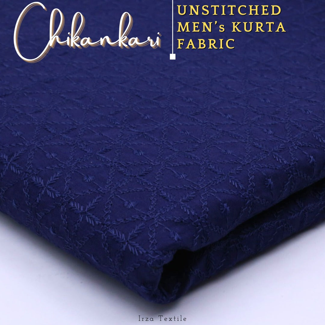 Un-Stitched Embroidered Navy Blue Soft Cotton Kurta GT-9243