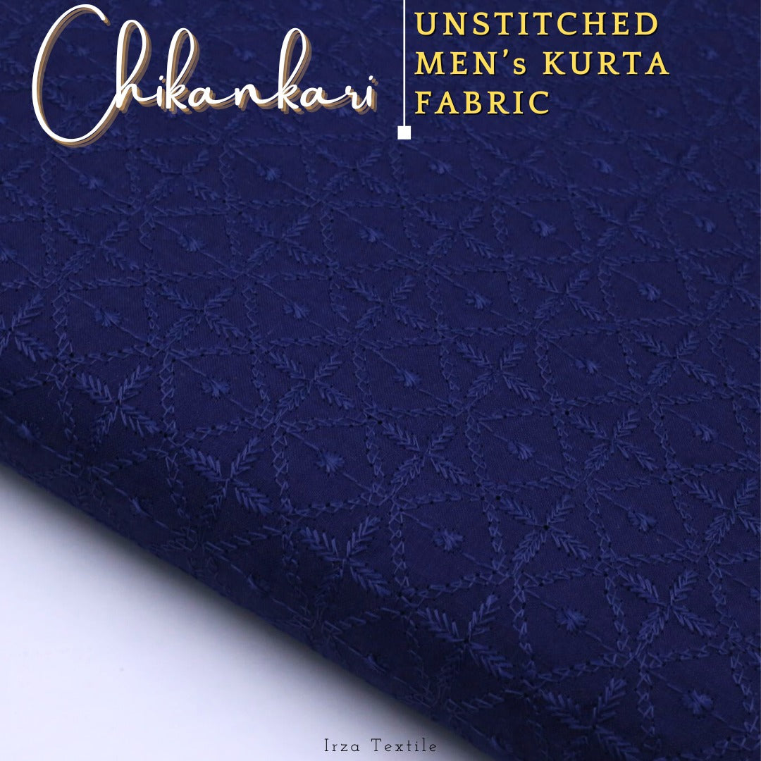 Un-Stitched Embroidered Navy Blue Soft Cotton Kurta GT-9243