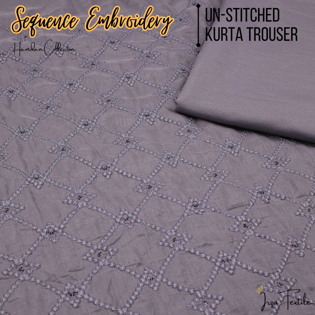 Un-Stitched Grey Designer Kurta Trouser Fabric Hamdan H3