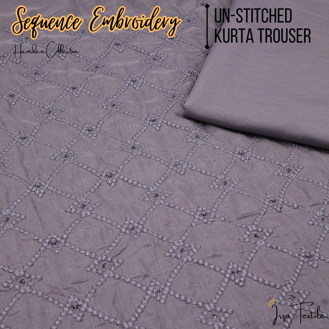 Un-Stitched Grey Designer Kurta Trouser Fabric Hamdan H3
