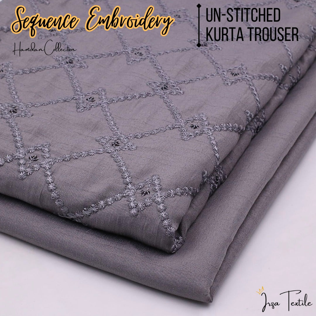 Un-Stitched Grey Designer Kurta Trouser Fabric Hamdan H3
