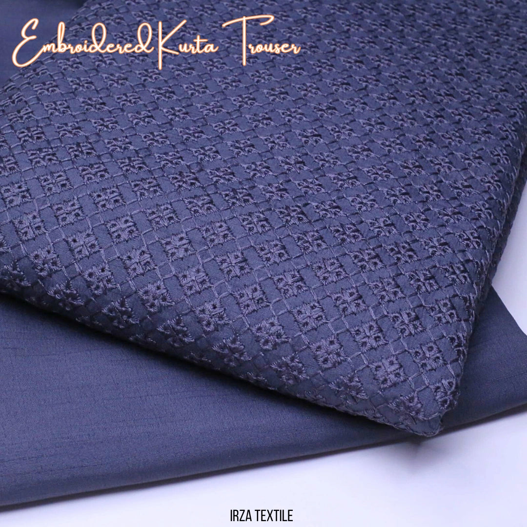 Un-Stitched Grey Embroidered Kurta Trouser Fabric N-904