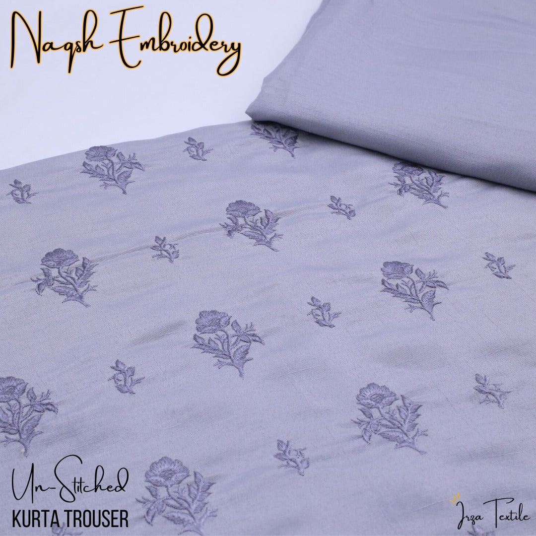 Un-Stitched Grey Naqsh Embroidery Mens Kurta Trouser N10