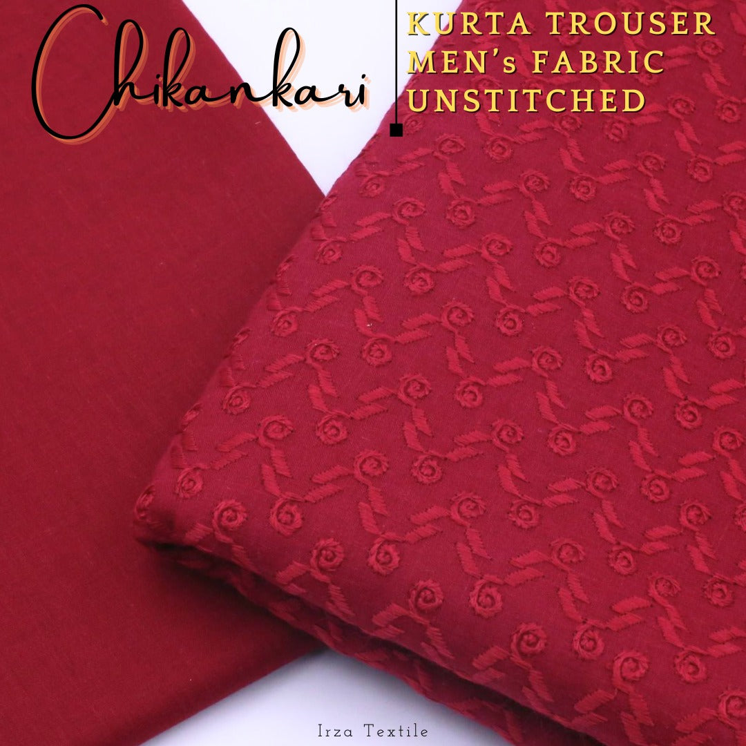 Un-Stitched Maroon Chikankari Kurta Trouser Fabric N-901