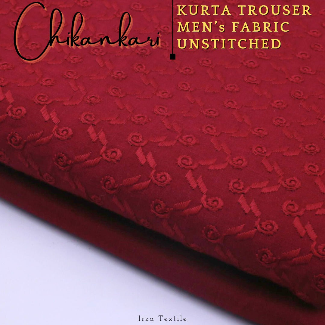 Un-Stitched Maroon Chikankari Kurta Trouser Fabric N-901
