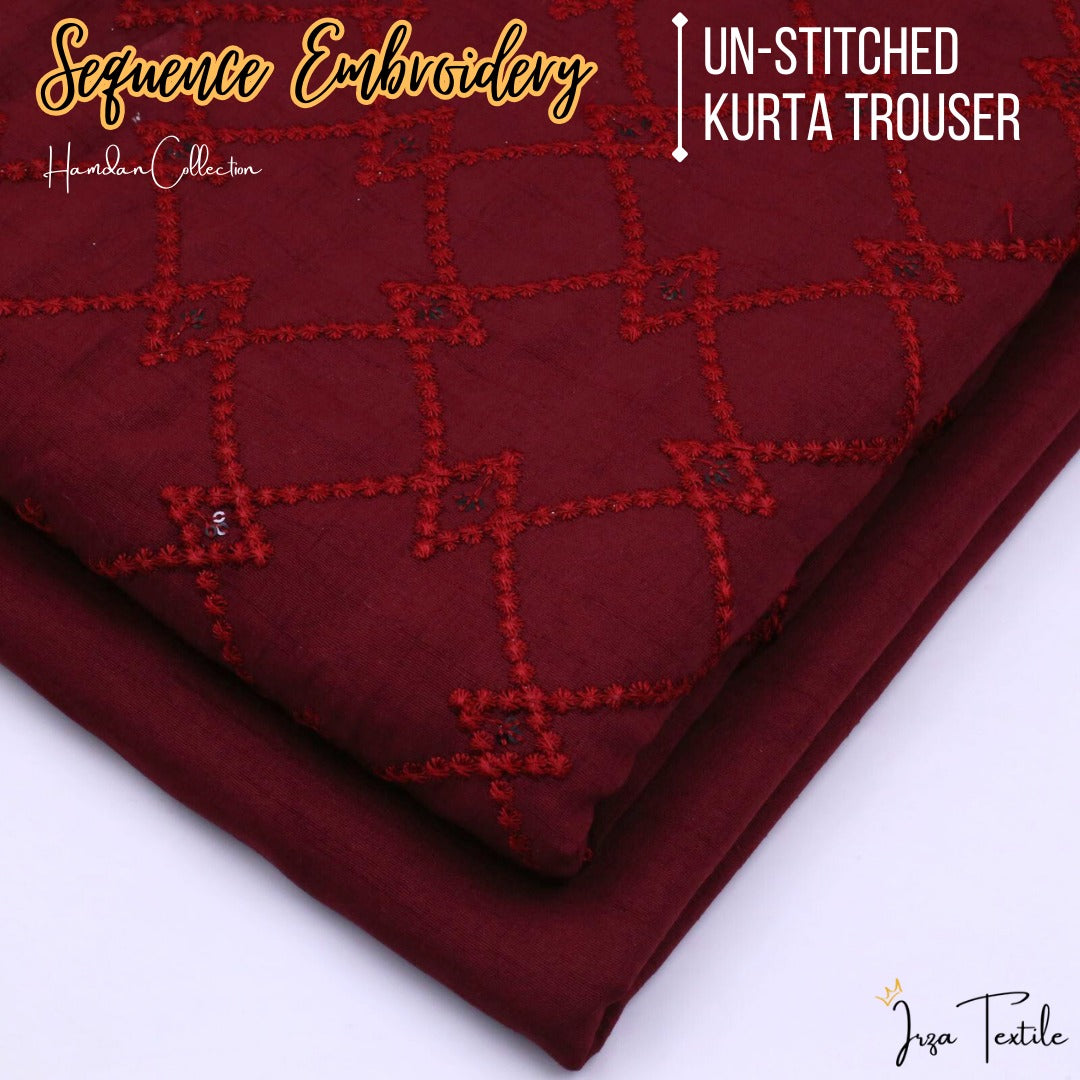 Un-Stitched Maroon Designer Kurta Trouser Fabric Hamdan H4