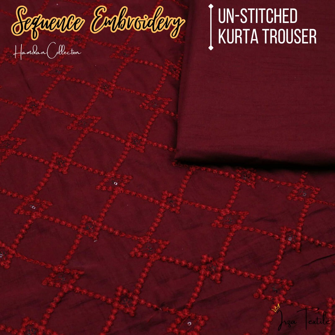 Un-Stitched Maroon Designer Kurta Trouser Fabric Hamdan H4