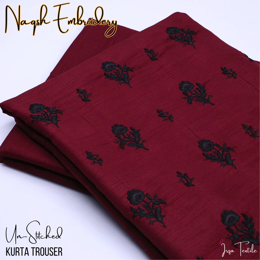 Un-Stitched Maroon Naqsh Embroidery Mens Kurta Trouser N4