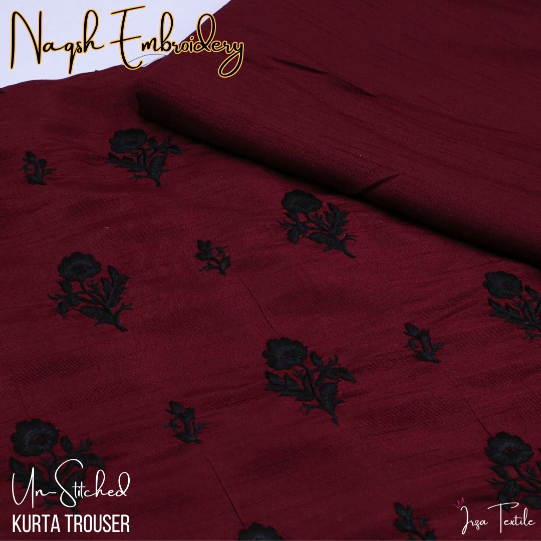 Un-Stitched Maroon Naqsh Embroidery Mens Kurta Trouser N4