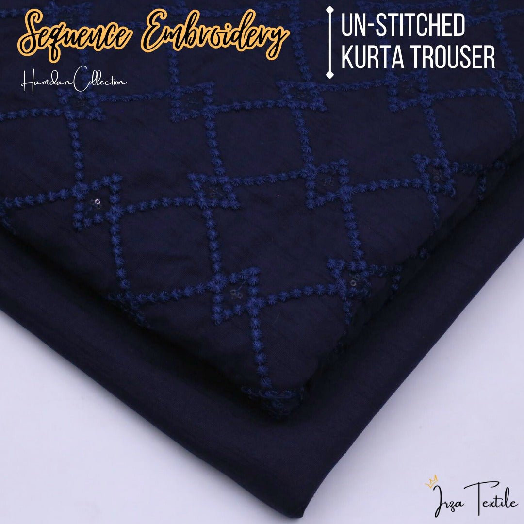 Un-Stitched Navy Blue Designer Kurta Trouser Fabric Hamdan H6