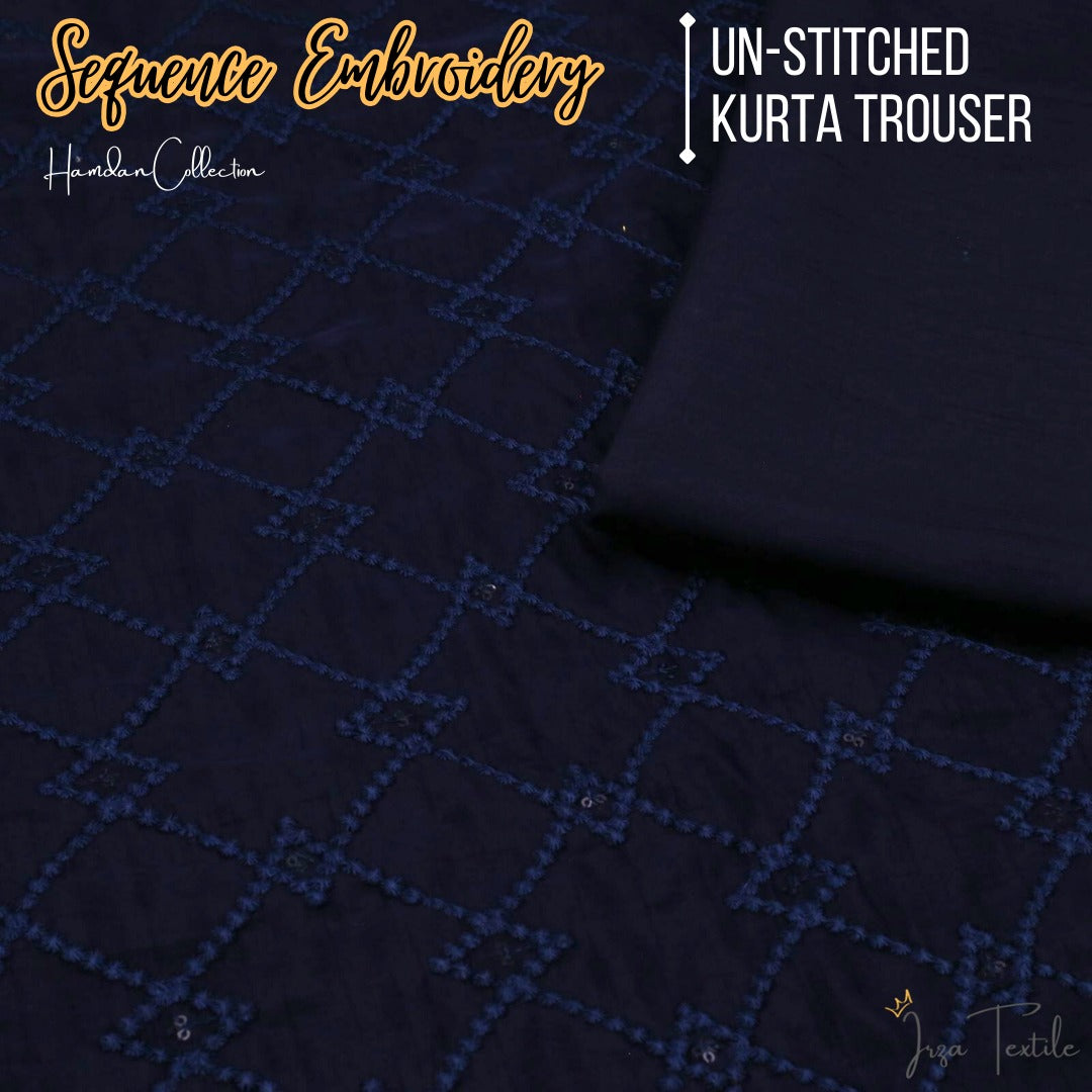 Un-Stitched Navy Blue Designer Kurta Trouser Fabric Hamdan H6