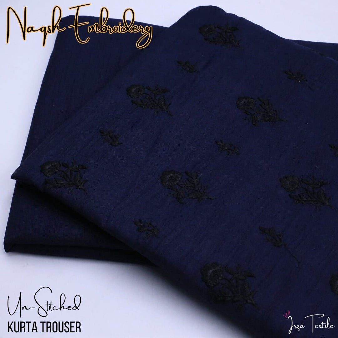 Un-Stitched Navy Blue Naqsh Embroidery Mens Kurta Trouser N6