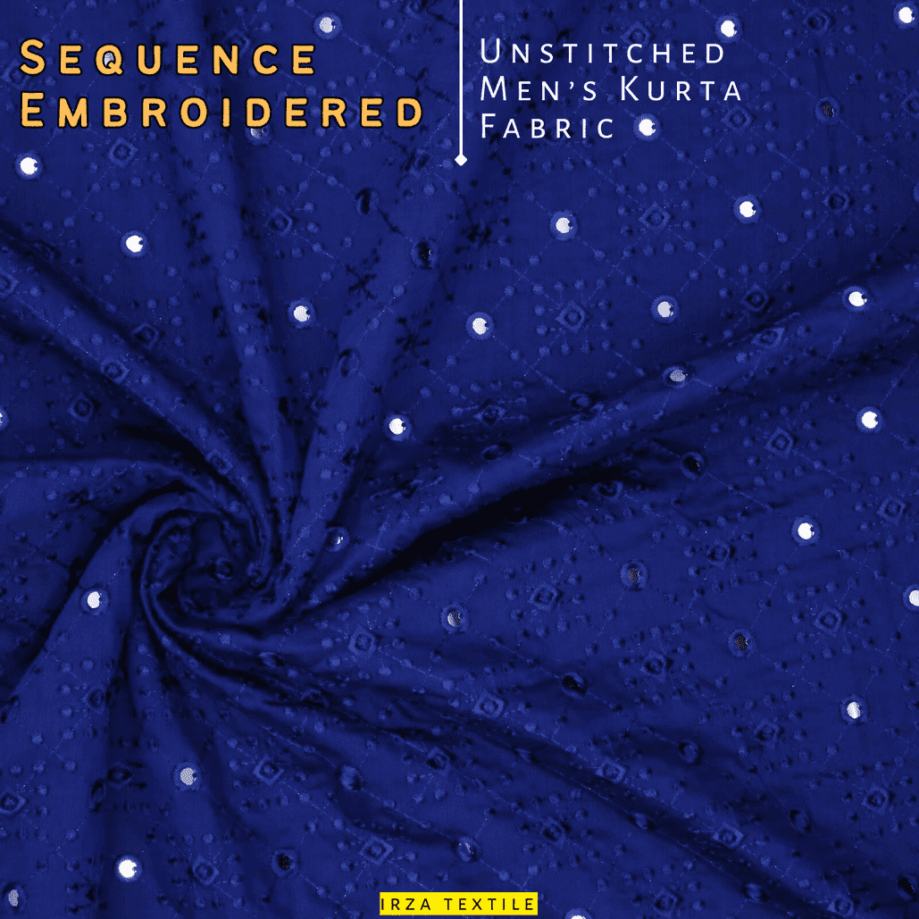 Un-Stitched Royal Blue 9mm Sequence Embroidered Kurta Fabric SAA-134