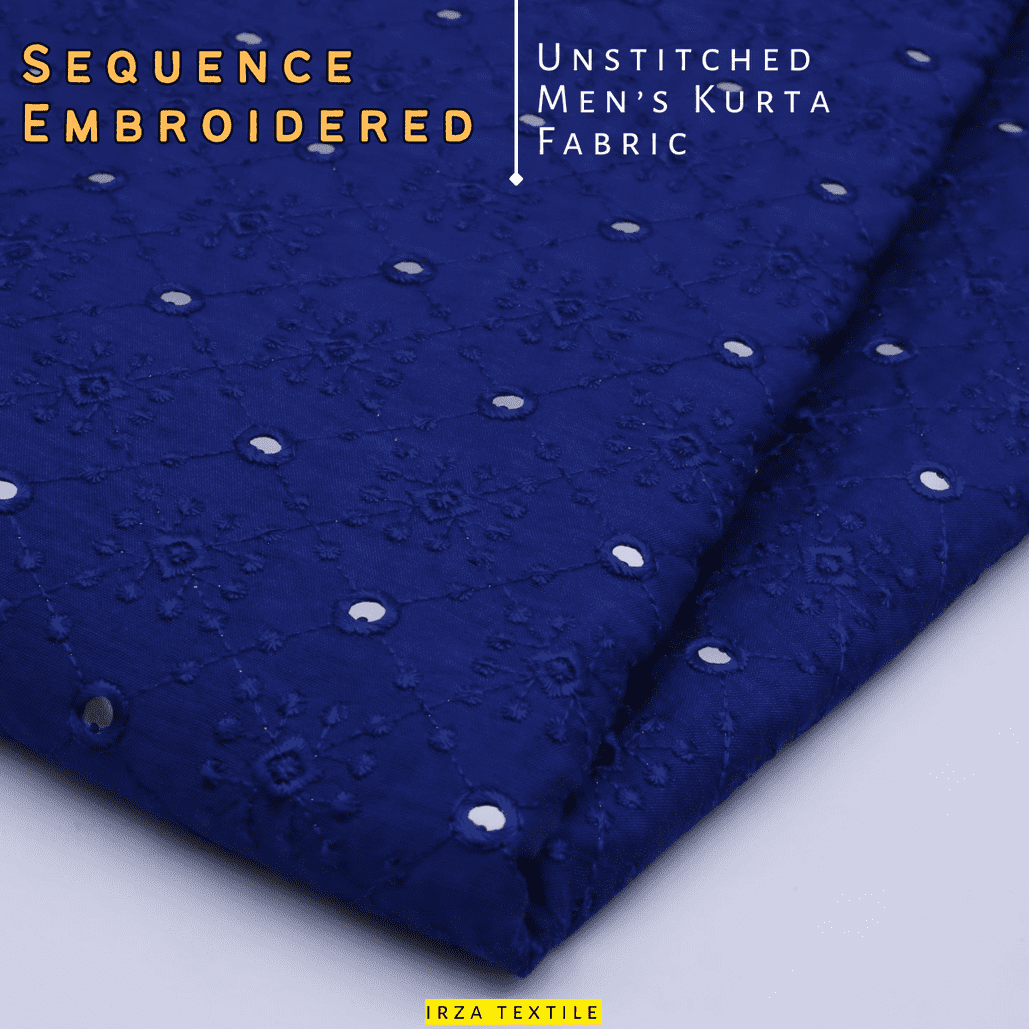 Un-Stitched Royal Blue 9mm Sequence Embroidered Kurta Fabric SAA-134