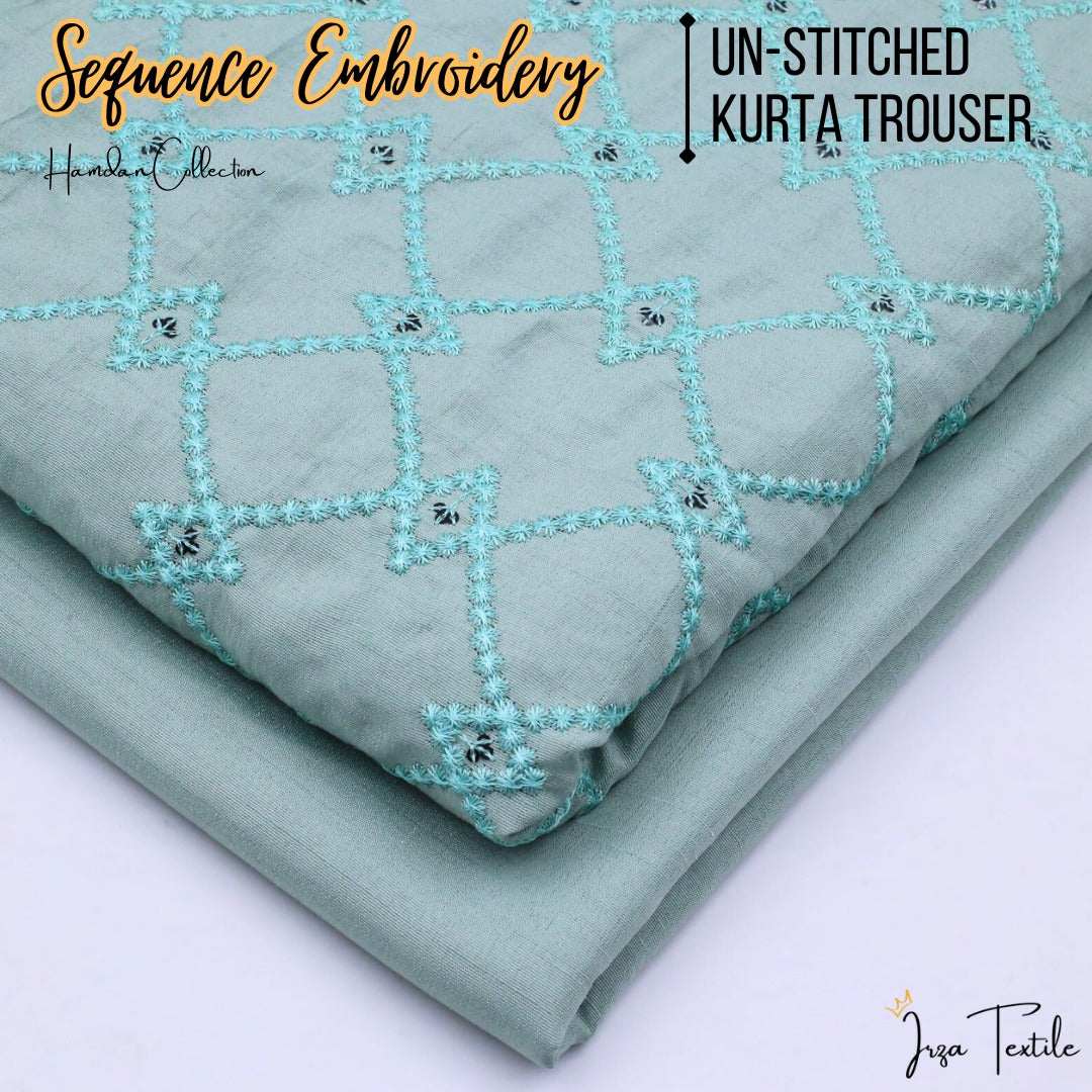 Un-Stitched Sea Green Designer Kurta Trouser Fabric Hamdan H2