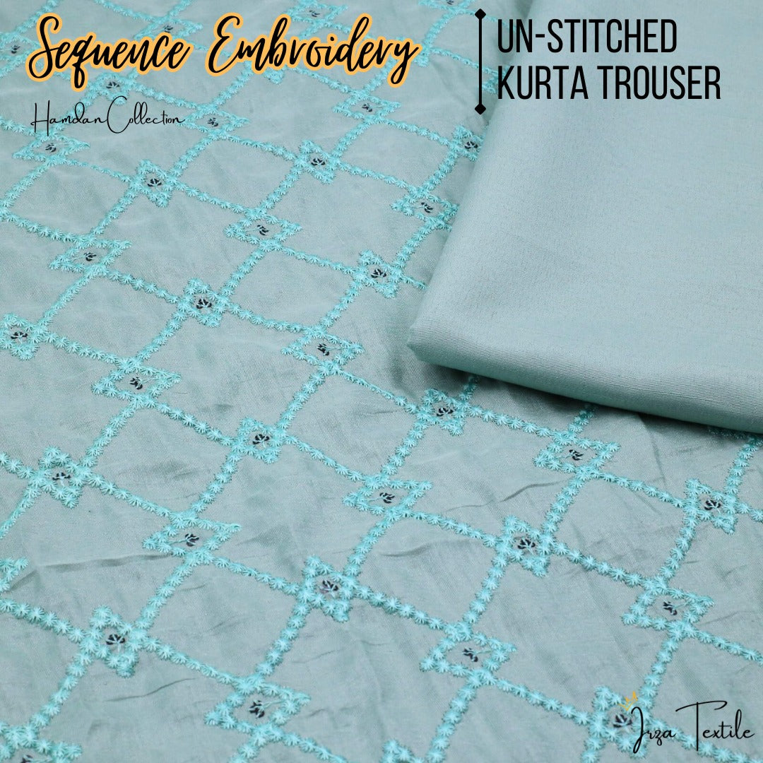 Un-Stitched Sea Green Designer Kurta Trouser Fabric Hamdan H2