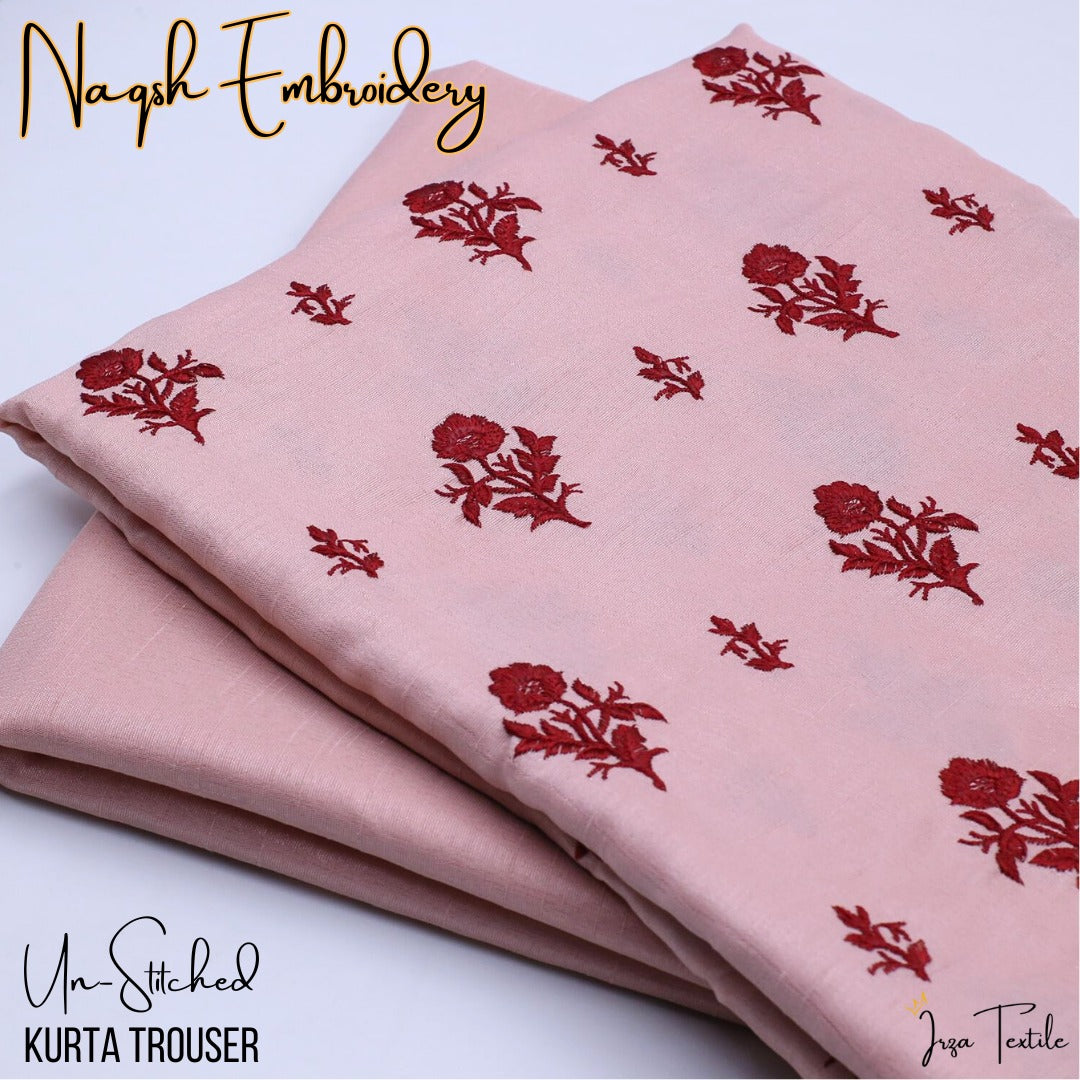 Un-Stitched Tea Pink Naqsh Embroidery Mens Kurta Trouser N7