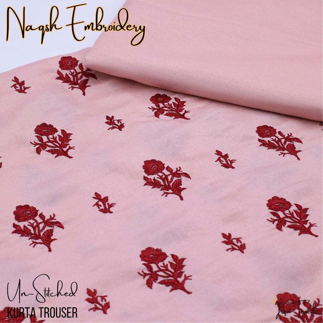 Un-Stitched Tea Pink Naqsh Embroidery Mens Kurta Trouser N7