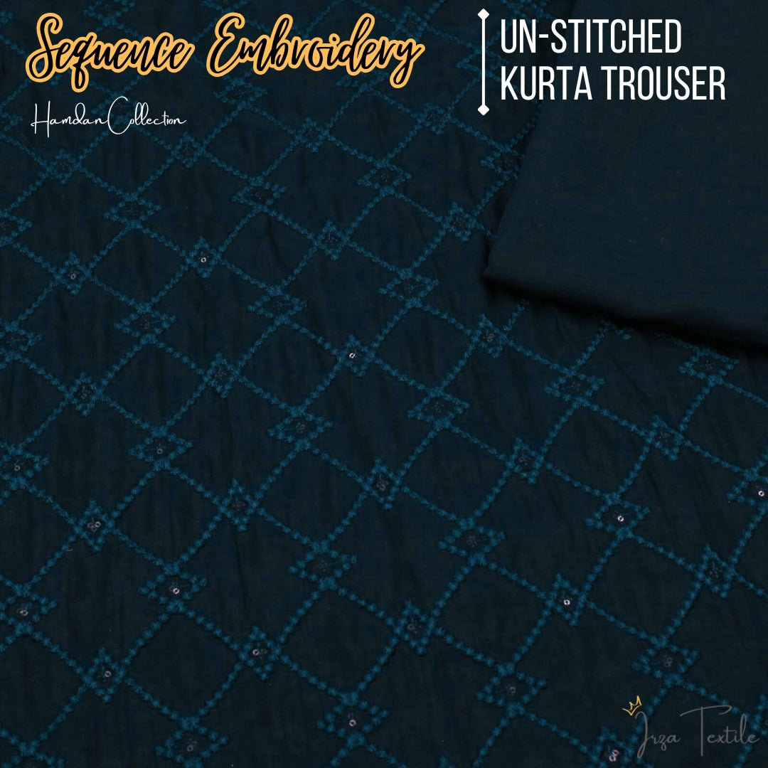 Un-Stitched Zink Blue Designer Kurta Trouser Fabric Hamdan H7