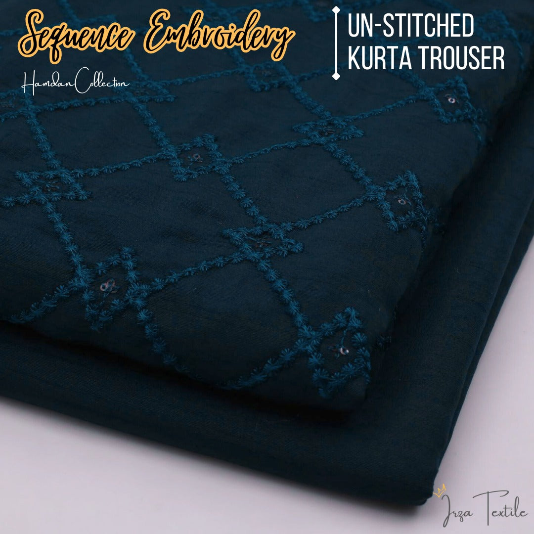 Un-Stitched Zink Blue Designer Kurta Trouser Fabric Hamdan H7