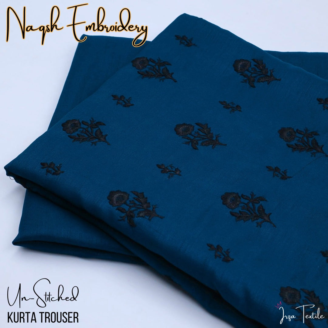Un-Stitched Zink Blue Naqsh Embroidery Mens Kurta Trouser N3