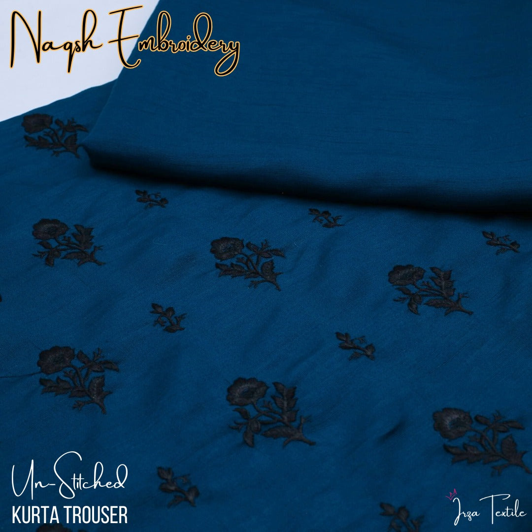 Un-Stitched Zink Blue Naqsh Embroidery Mens Kurta Trouser N3