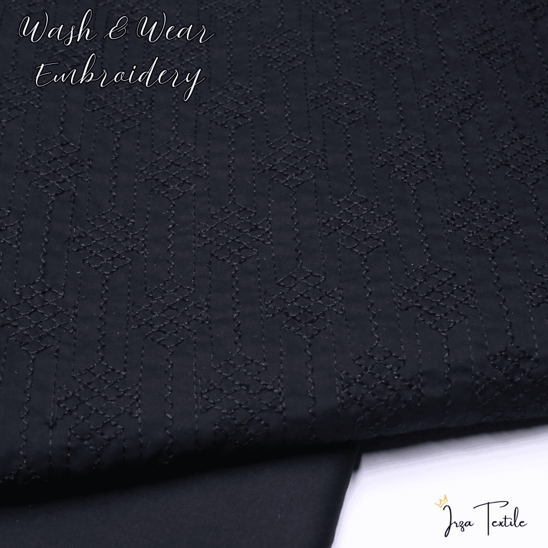 Black Wash And Wear Embroidered Kurta Trouser Fabric WW-102