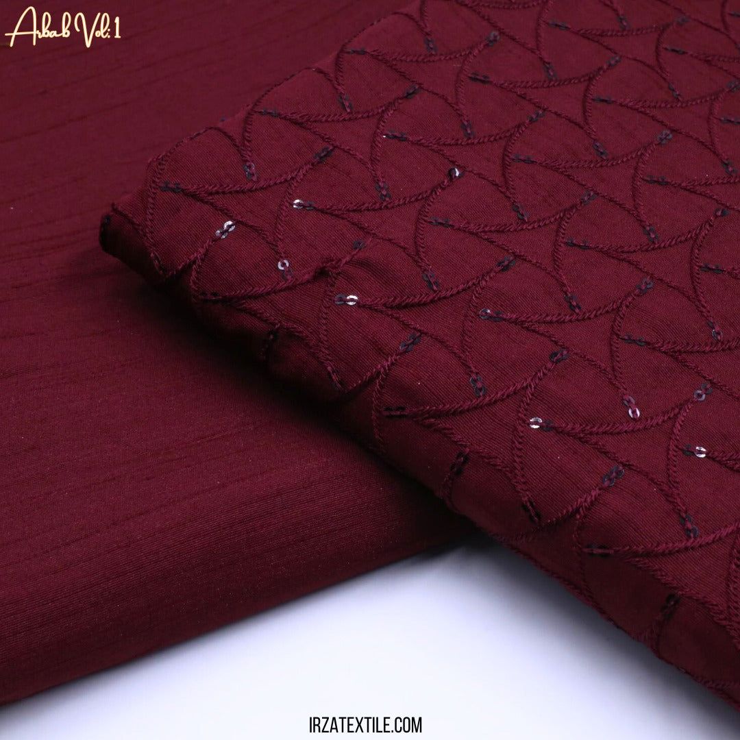 Un-Stitched Maroon Designer Kurta Trouser Fabric Arbab A2