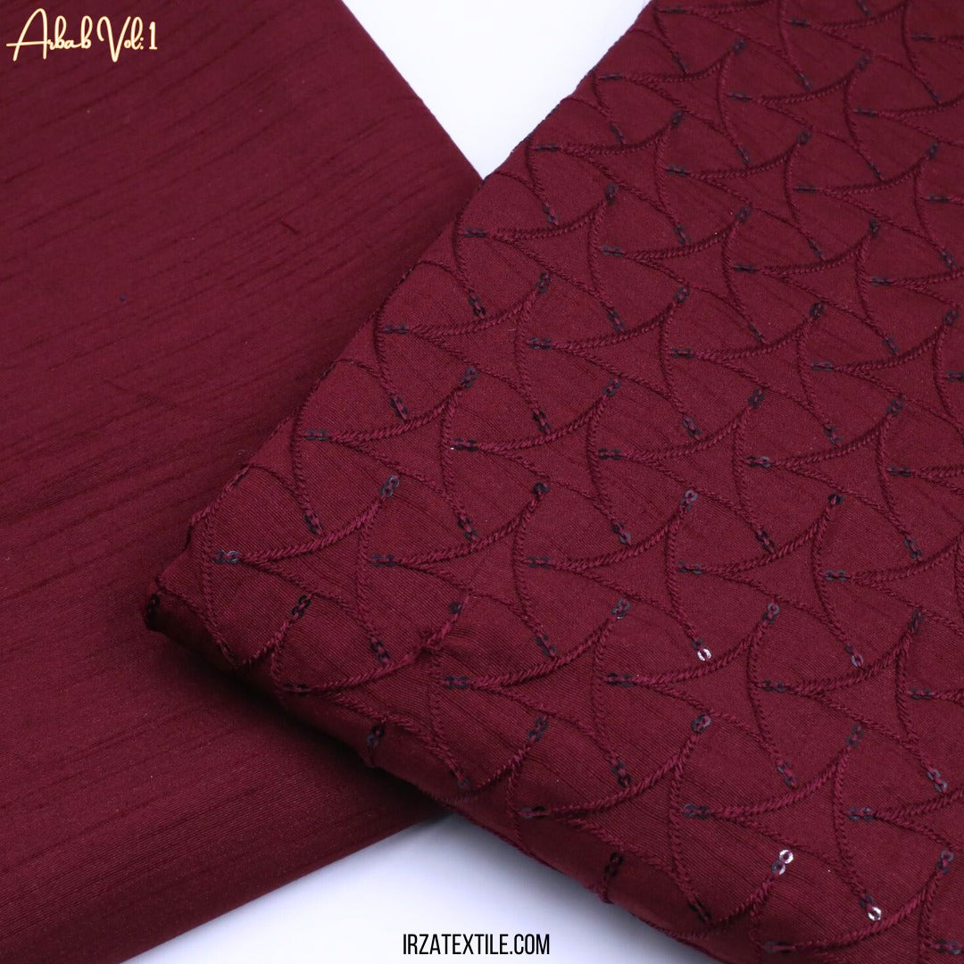 Un-Stitched Maroon Designer Kurta Trouser Fabric Arbab A2