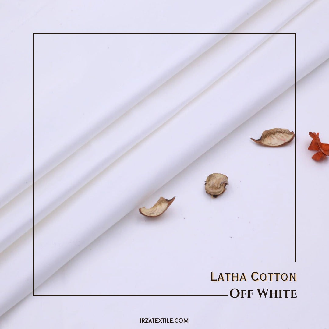 Off White Latha Cotton Shalwar Kameez Fabric