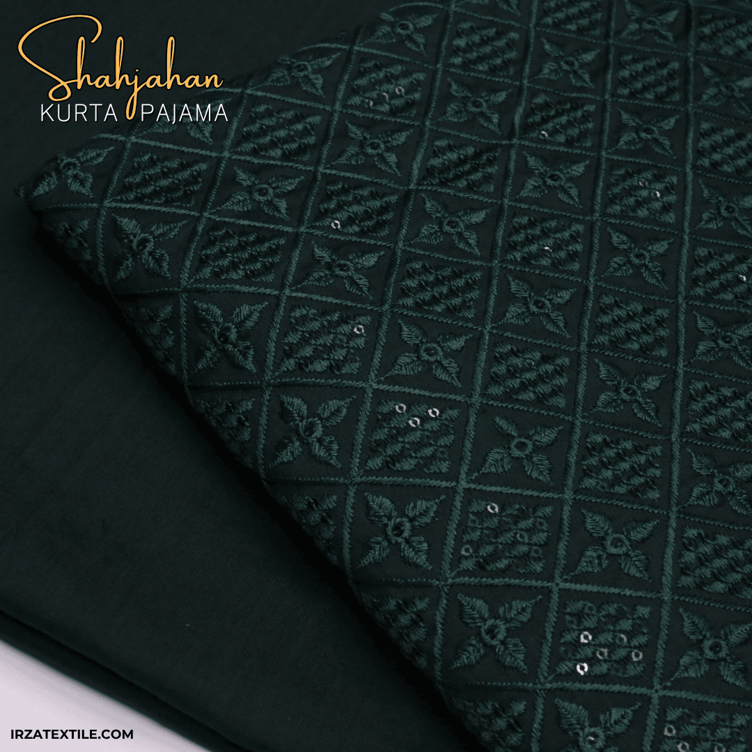 Shahjahan Embroidered Bottle Green Un-Stitched Kurta Pajama