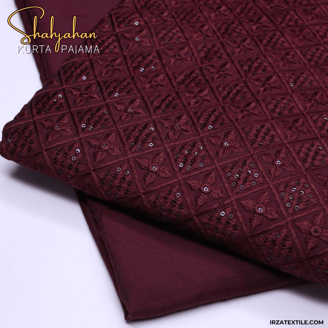 Shahjahan Embroidered Maroon Un-Stitched Kurta Pajama
