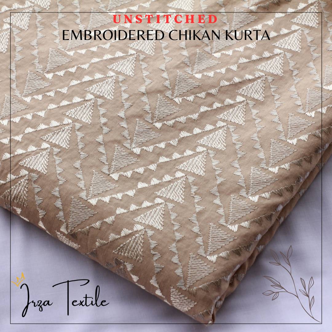 Un-Stitched Embroidered Chikan Khaaki Kurta TP-113