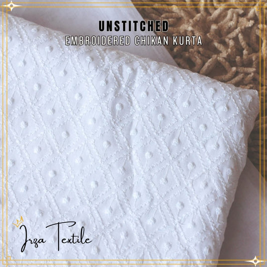 Un-Stitched Embroidered Chikan White Kurta OM-103