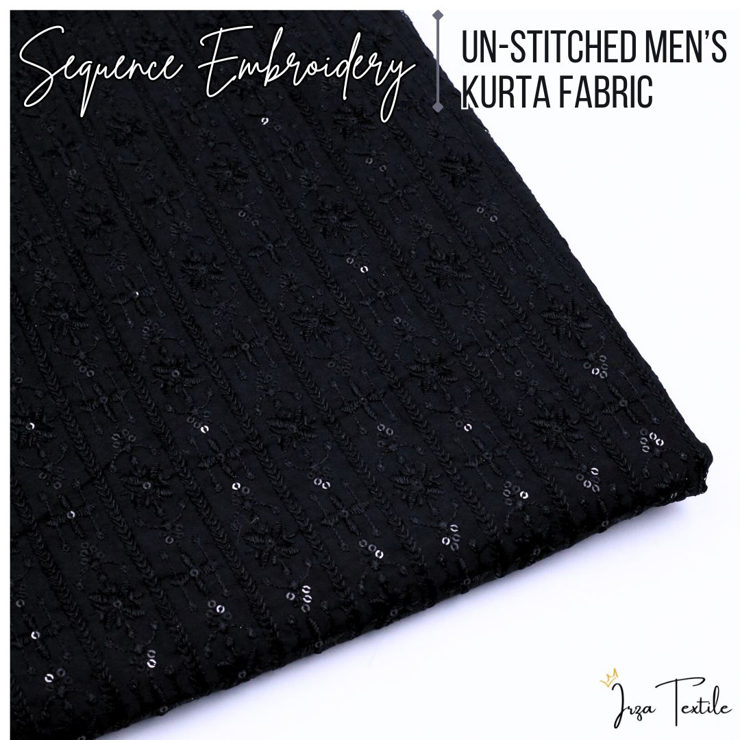 Un-Stitched Cotton Silk Black Stripe Sequence Embroidery Kurta AOB-142