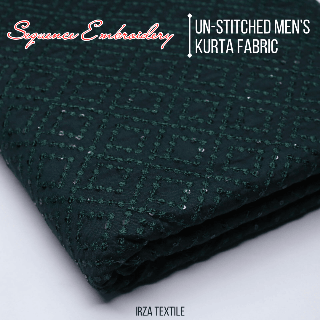 Un-Stitched Cotton Silk Bottle Green Sequence Embroidery Kurta AOB-147