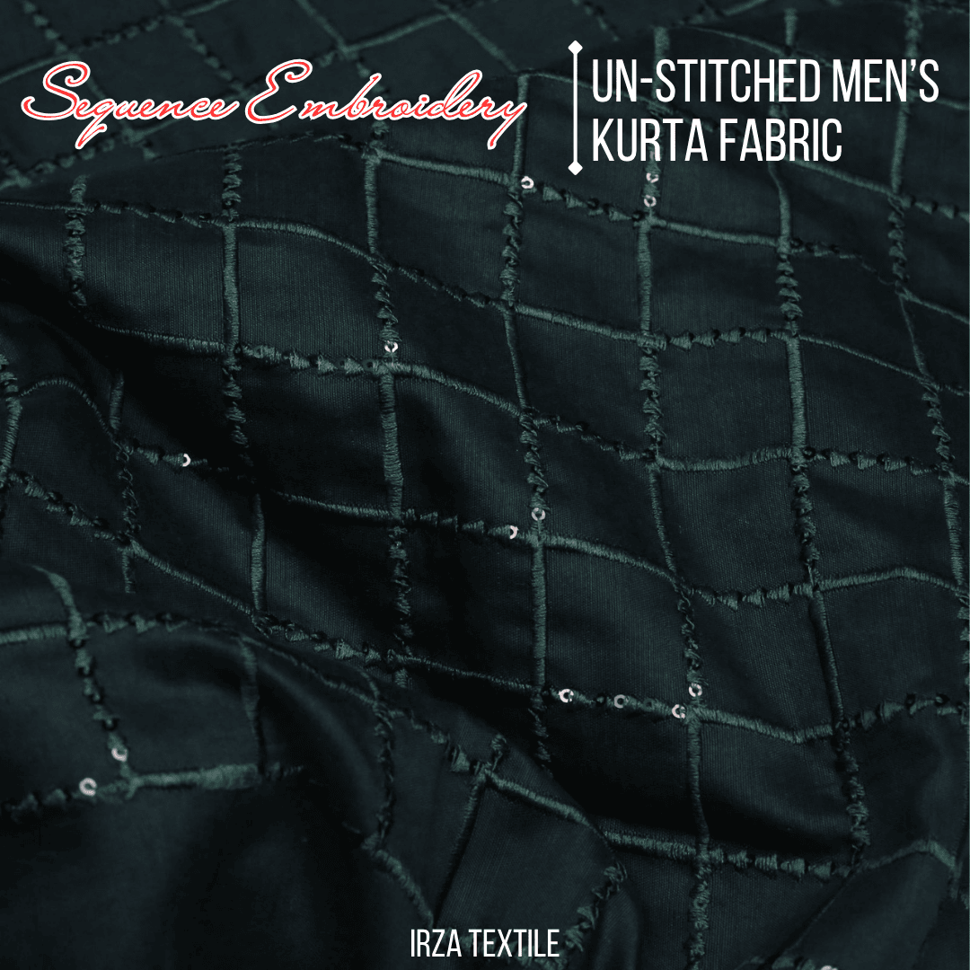 Un-Stitched Cotton Silk Bottle Green Sequence Embroidery Kurta AOB-148