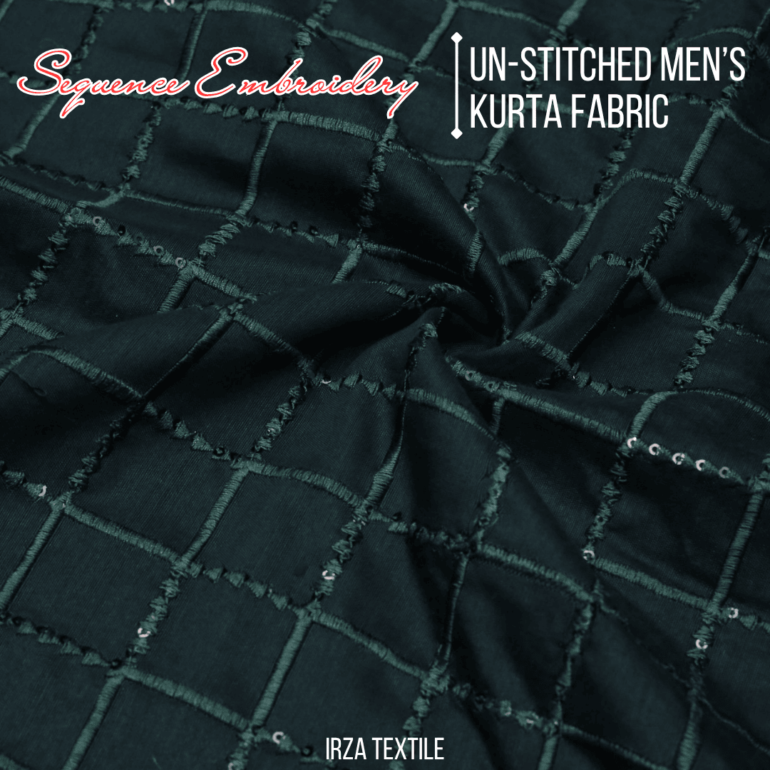 Un-Stitched Cotton Silk Bottle Green Sequence Embroidery Kurta AOB-148