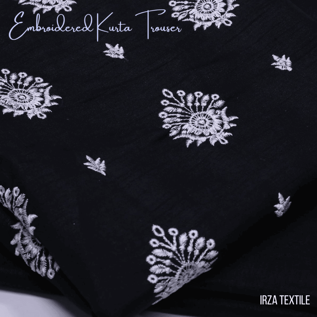 Un-stitched Motif Black Embroidered Kurta Trouser Fabric MF-102 - Irza Textile