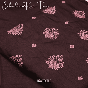 Un-stitched Motif Brown Embroidered Kurta Trouser Fabric MF-104 - Irza Textile