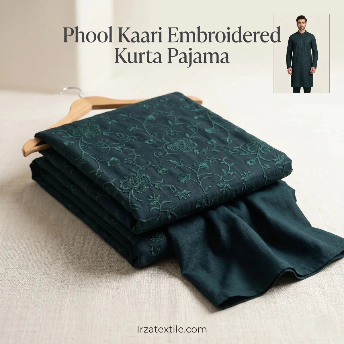 Un-stitched Phool Kaari Kai Green Embroidered Kurta Pajama Fabric - Irza Textile