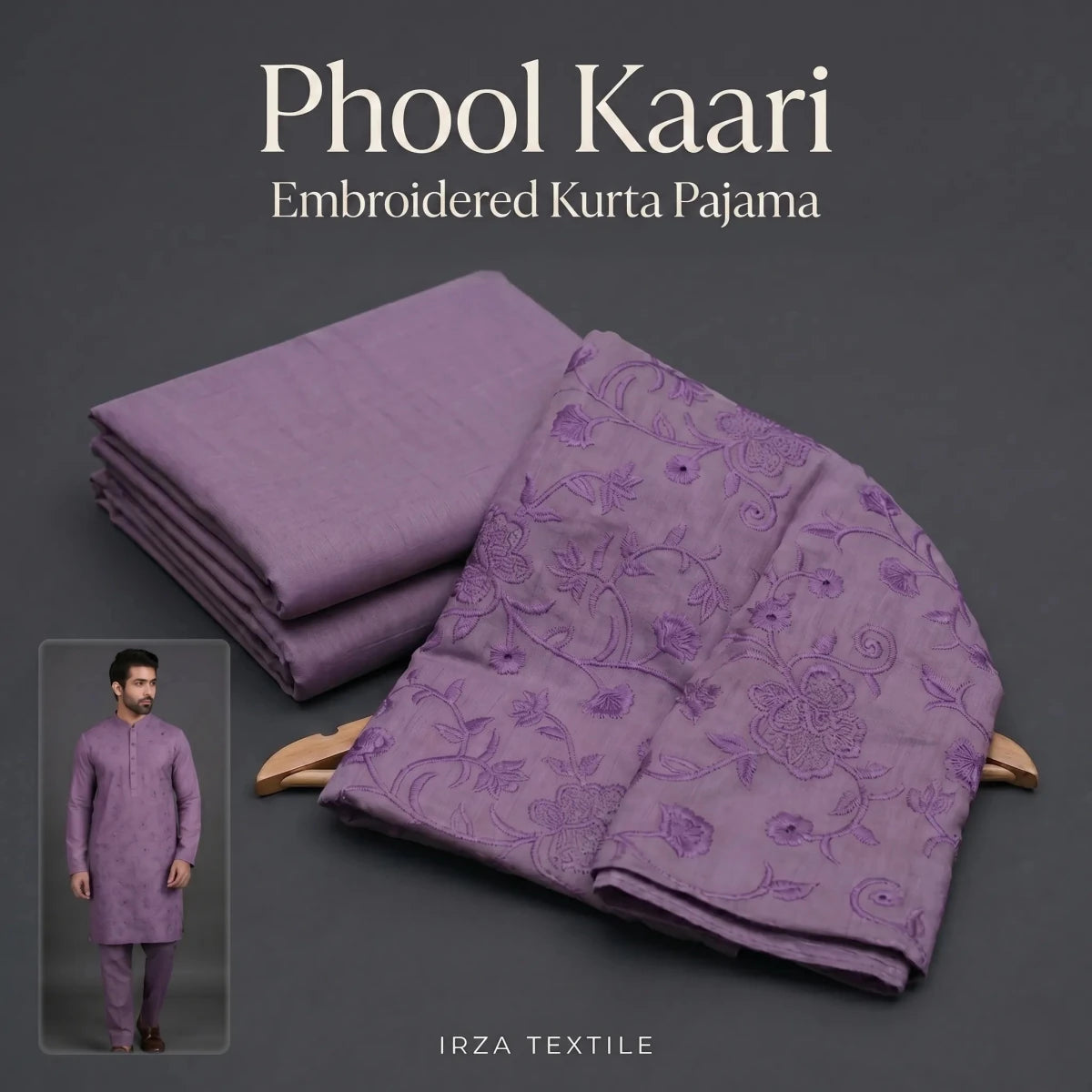 Un-stitched Phool Kaari Lavender Embroidered Kurta Pajama Fabric