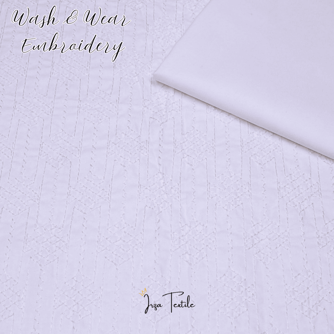 White Wash And Wear Embroidered Kurta Trouser Fabric WW-101