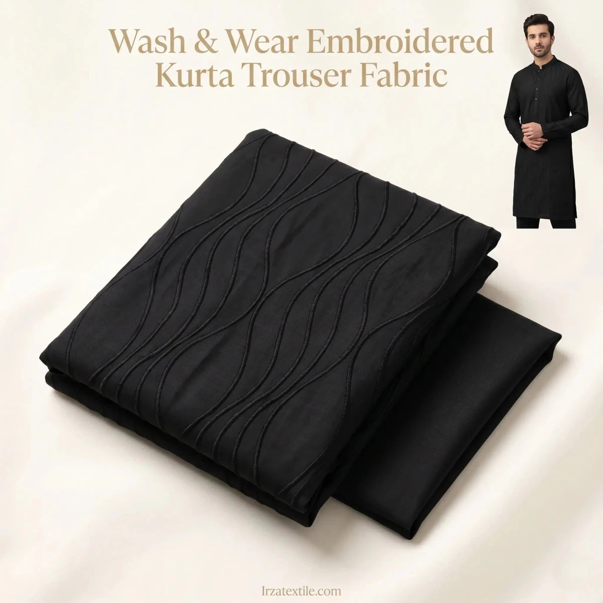 Black Wash And Wear Embroidered Kurta Trouser Fabric W103