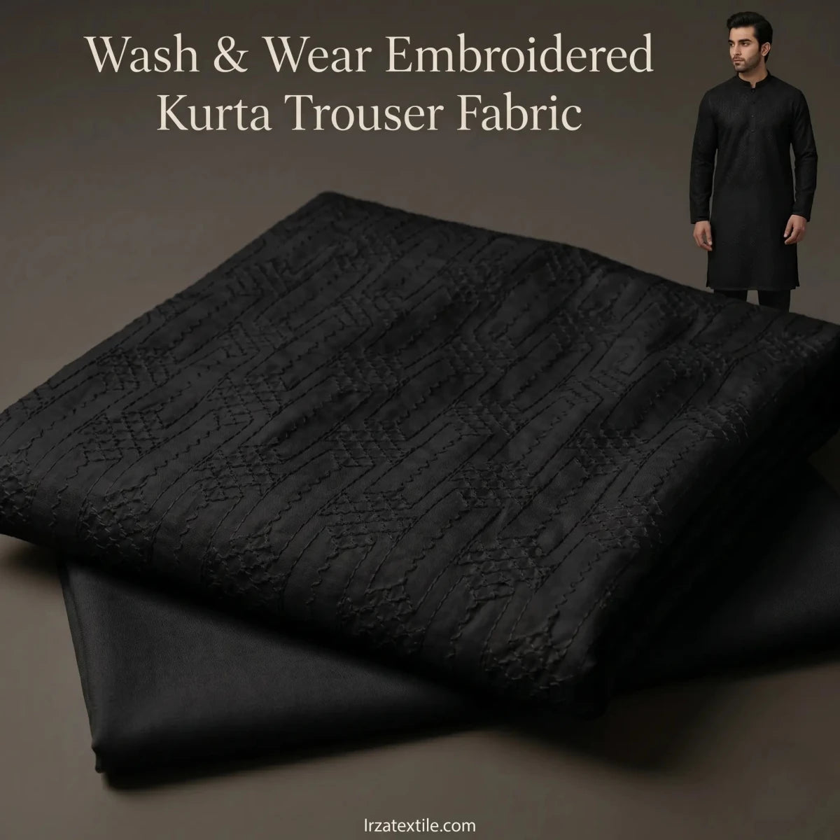 Black Wash And Wear Embroidered Kurta Trouser Fabric WW-102 - Irza Textile