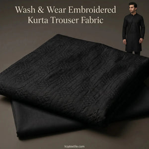Black Wash And Wear Embroidered Kurta Trouser Fabric WW-102 - Irza Textile