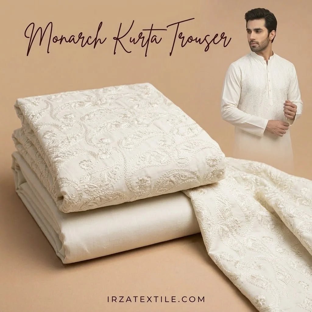 Monarch Cream Embroidered Kurta Trouser Fabric MA-56